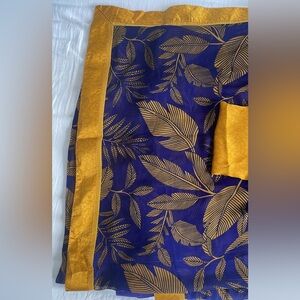 printed saree blue and yellow mustard